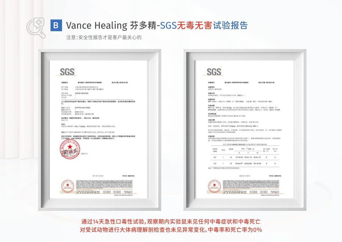 SGS 14 天急性经口毒性试验:中毒率、死亡率为 0